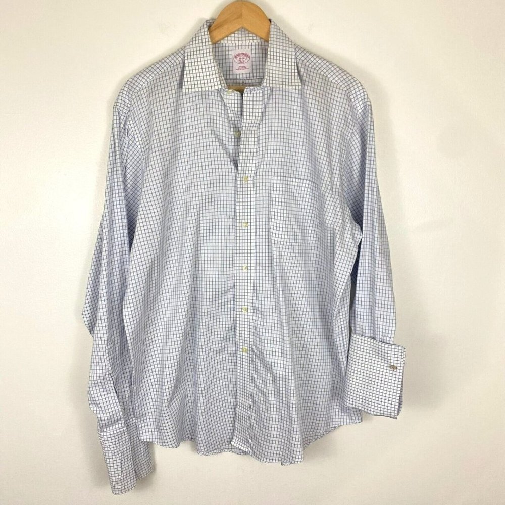Brooks Brothers 346 Button-Up Dress Shirt Mens Size 16 - 36 Blue White Plaid